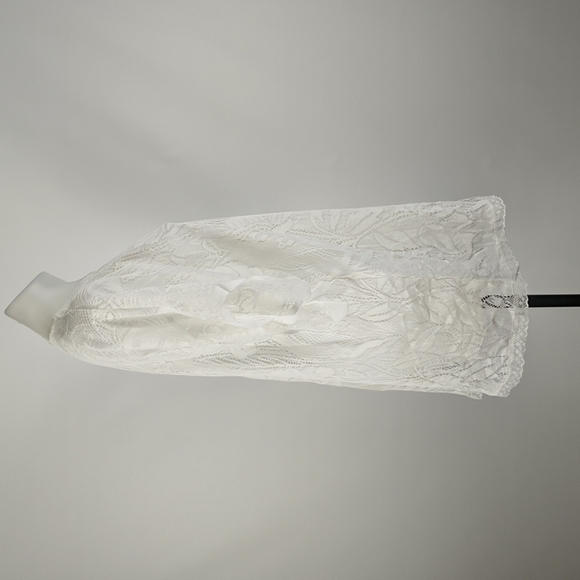 Women's Cream Swimsuit Cover-up One Size Lace Sheer Button Tie Short Sleeve - Picture 7 of 8